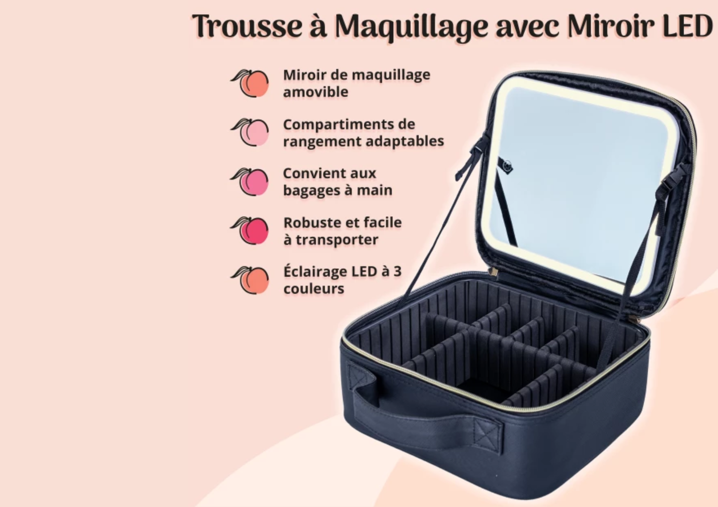 Trousse Maquillage avec miroir à LED